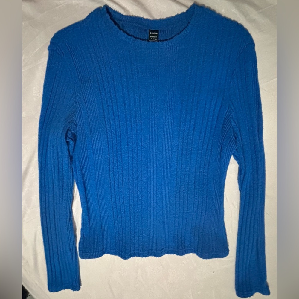 SHEIN Vibrant Blue Knit Top Long sleeve Blue Elegant Top For Women XL
